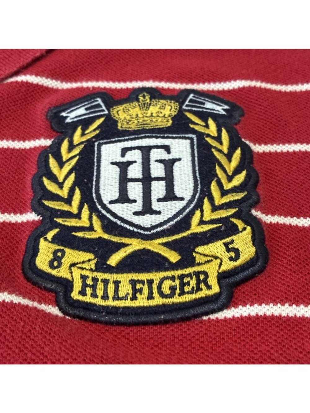 Tommy Hilfiger Big Spell Out Heritage Polo XL Red White Stripe Crest Nov 2010